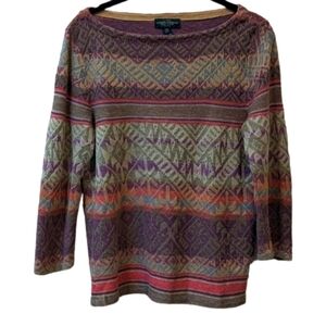Lauren Ralph Lauren Women's Lightweight Linen Blend Multi Tonal Sweater (PM)
